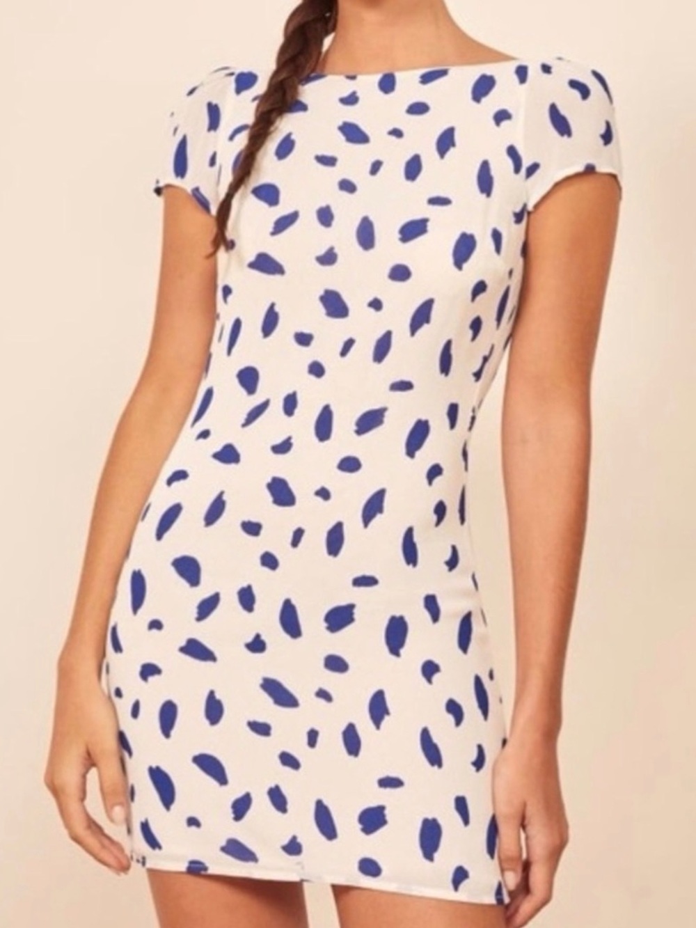 Reformation White Blue Backless Mini Dress
